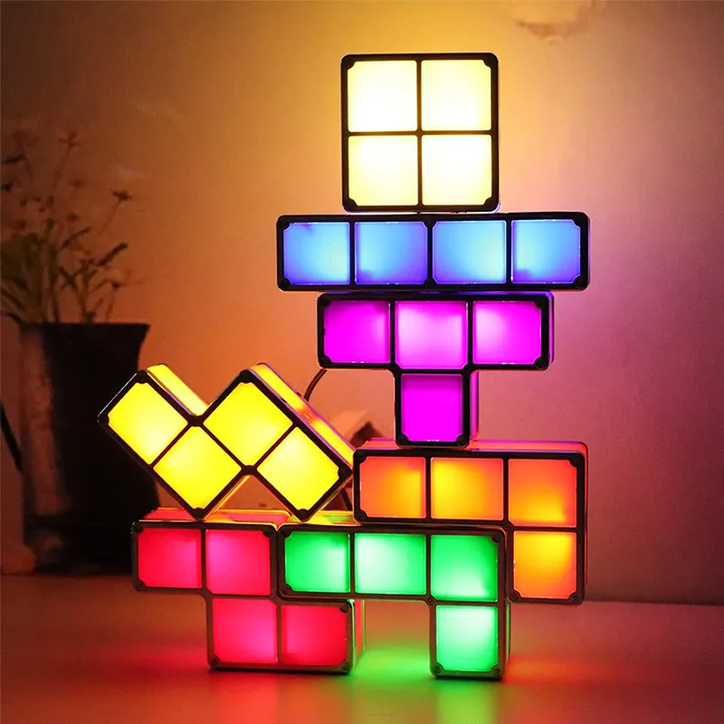Ble night light diy puzzle novelty led 7 colors 3d tangram light home bedroom desk lamp thumb200