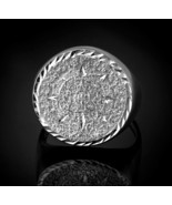 Sterling Silver Aztec Mayan Sun Calendar Sparkle-Cut Men&#39;s Statement Ring - $1,700.46 MXN