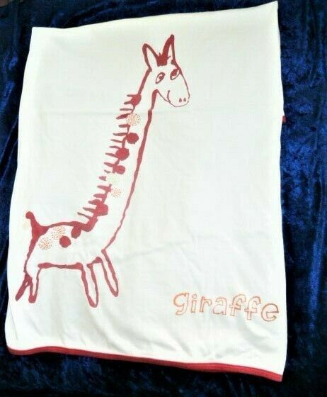 Baby Gap White Red Orange Giraffe Stripe Cotton Blanket Infant Vintage early 00s - £47.47 GBP