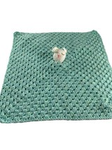 Handmade Crocheted Lovey Security Blanket Bunny Green White Baby Plush Toy - £18.19 GBP