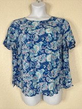 Talbots Womens Plus Size 2X Blue Floral Paisley Woven Top Short Sleeve - $19.80
