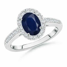 ANGARA Classic Oval Blue Sapphire Halo Ring with Diamond Accents - £1,033.15 GBP
