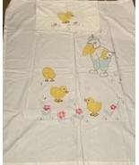VTG 2 Pc Baby Crib Nursery Pillowcase Sheet Stork Chicks Embroidery Whit... - £15.49 GBP