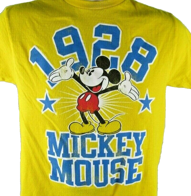 Disney Mickey Mouse T-Shirt Kids Size Medium Yellow 1928 Vintage Look Yellow - $13.74