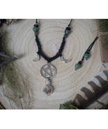 Black moon charm necklace, macrame lunar jewelry, witchy spell bottle ch... - $84.79 CAD