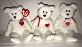 3 Plush TY BEANIE BABIES VALENTINO 93-94 Two w/ MWMTs White Bear Red Heart - $24.99