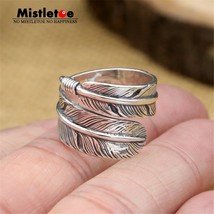 Genuine 100% 925 Sterling Silver Vintage Retro Punk Indian Eagle Feather Ring Fo - £23.68 GBP