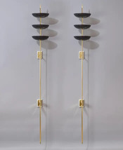 Stilnovo, Massive Pair of Three Bowl Sconces in Brass and Enamel, Italy,... - £622.64 GBP