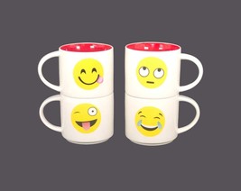 Four Emoji stackable mugs. Yellow face expressions. Early internet nerd gift. - £71.93 GBP