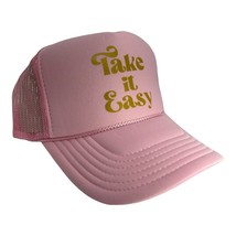 New Take It Easy Pink Gold Retro Hat 5 Panel High Crown Trucker Snapback Trendy - £18.69 GBP