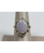14K Yellow Gold Oval Pale Lavender Jade Cabochon Diamond Accent Ring 7.5... - $479.00 CAD