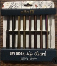 Ello Live Green, Sip Clean 8 Cocktail Straws 1 Cleaning Brush Reusable Metallic - $13.00