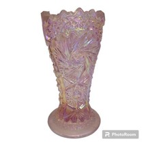 LE Smith Aztec Heritage Carnival Glass Whirling Star Vase Sawtooth Rim Pink - £37.36 GBP