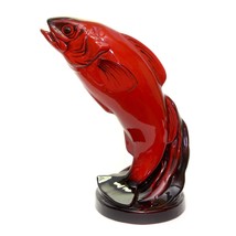 Vintage Royal Doulton Flambe Leaping Salmon Fish Red by Noke Statue 12&quot; Height - $787.02