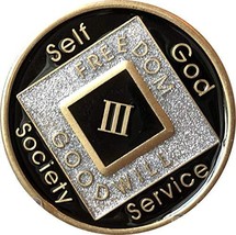 3 Year Black and Silver Glitter NA Medallion Official Narcotics Anonymous Chip - £30.85 GBP