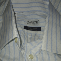 ZANETTI MEN&#39;S LS BLUE/WHITE STRIPED DOUBLE TWISTED COTTON DRESS SHIRT-16... - $34.00