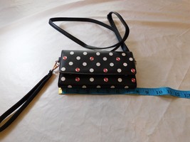 Disney Parks Minnie Mouse Black Wh Polka Dot wallet Bow Crossbody wristl... - £70.10 GBP