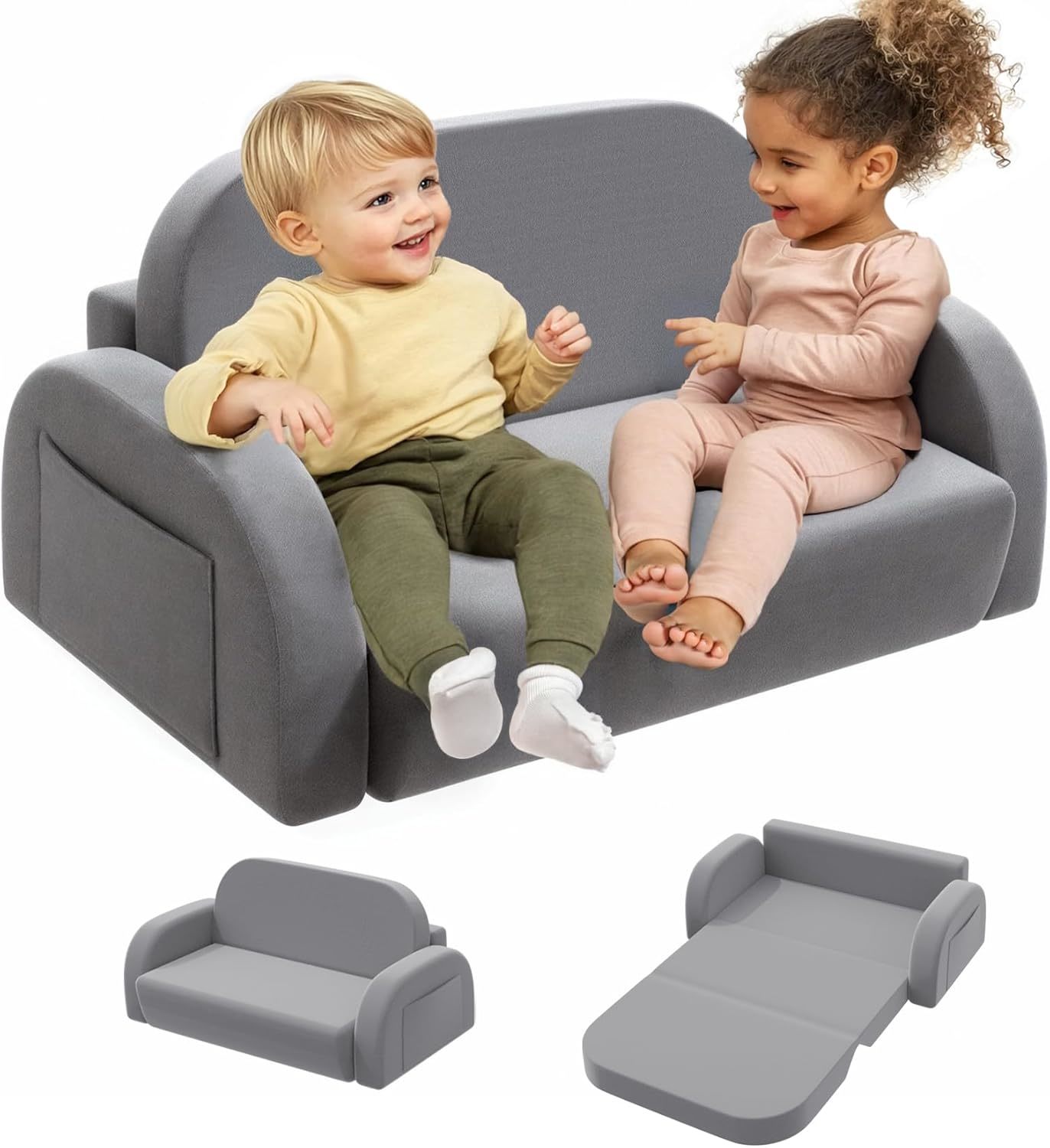 2-In-1 Convertible Kids Couch, Extra Wide Comfy Toddler Chair, Flip Out,... - $60.93