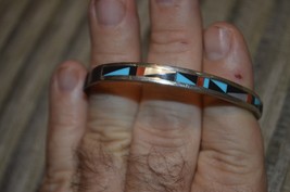 Zuni Signed LALIO Sterling Silver Turquoise Cuff Bracelet 6-1/4  - $125.00