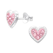 Light Rose Heart 925 Silver Stud Earrings with Crystals - £11.23 GBP