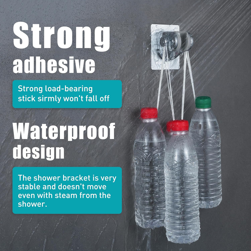 Handheld Shower Head Holder with 2 Hanger Hooks,Strong Adhesive&Waterproof No Dr Item image 3