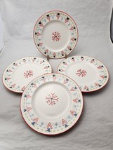 Anthropologie ORKNEY 8&quot; Salad Dessert Plate Orange Blue Snowflake Set Of 4 - $27.58