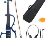 Solid Wood Blue Metallic Electric/Silent Violin In Style 2 (4/4, Full Size. - £140.74 GBP