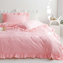 Queen Size Comforter Set, Pink Ruffled Preppy Decor Down Alternative Bed Sets -  - £60.97 GBP