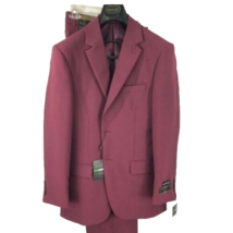 LUCCI Men&#39;s Burgundy Suit 2 Piece 2 Button Classic Fit Flat Front Pants - £62.75 GBP