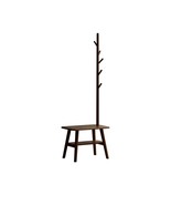 Walnut Mid-Century Solid Wood Entryway Shoe Stool Bench with Hanger - $171.99