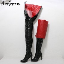 Super Long Boots Women Unisex Styles High Heel Black And Red Shoes Round Toe Cus - £248.91 GBP