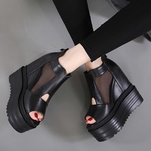New Flock Ankle Boots Shoes Women Sandals Sexy Hollow High Slope With Fish Mouth - £44.02 GBP