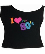 Franco Women&#39;s Retro I Love The 80s T Shirt Graphic Top Black Size S/M - £13.86 GBP