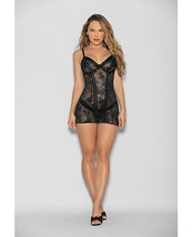 Flame FETISH Boss Lady Lace Up Back Chemise &amp; Wide Band Thong Black SM - $41.59