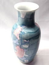 Beautiful Blue And Pink 12.5&quot; Floral Vase Jug Bottle Urn - Unknown Maker... - €15,09 EUR