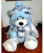 HUG FUN GREY TEDDY BEAR  With  SCARF AND HAT 16 INCH Winter Christmas. - $377.27 MXN
