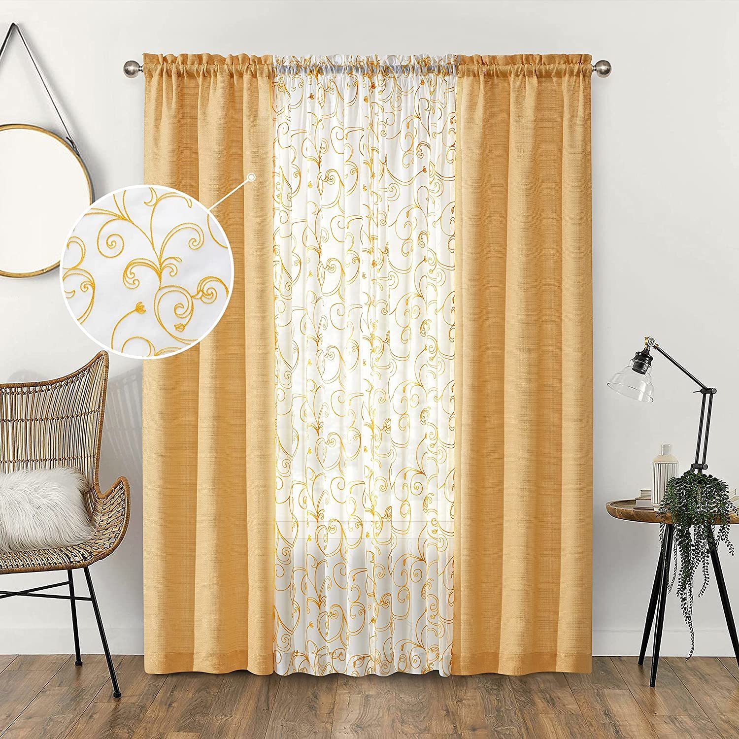 4 Pc. Curtain Set Living Room Curtains 108 Inches Long (Cornsilk Yellow, - $46.97