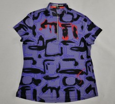 Jamie Sadock 1/4 Zip Short Sleeve Purple Abstract Print Golf Shirt Wms Medium - £31.28 GBP