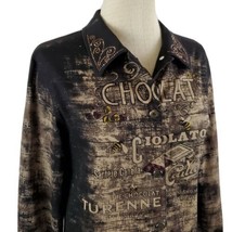 Vintage Chocolate Print Womens Shirt Jacket Medium Button Up Jewels Cactus USA - £15.26 GBP