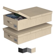 2Pack Under Bed Storage Bins With Lids Carry Handles Linen Fabric Foldab... - £49.91 GBP