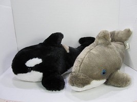 Sea World Busch Gardens Dolphin Blue Eyes &amp; Orca Plush 14&quot; Lot of 2 Ocean Life - £18.64 GBP