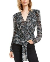 MSRP $59 Leyden Paisley Tie-Front Top Charcoal Size Medium - £18.63 GBP