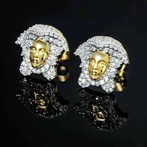 2CT Round Lab Created Diamond Medusa Design Stud Earrings 14K Yellow Gold Plated - £126.60 GBP