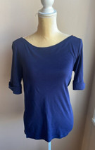 Lauren Ralph Lauren Womens Blouse sz M Navy Blue Cotton New Boat Neck - £20.04 GBP