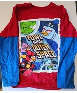Boy&#39;s Medium Angry Birds Space T-Shirt Long Sleeves Red Blue - $146.01 MXN