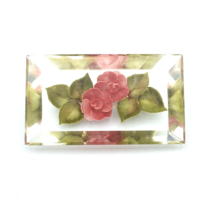 LUCITE reverse-carved double flower brooch - vintage mid-century red green pin - £18.38 GBP