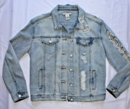 Crave Fame Light Washed Denim Ripped Shredded Women’s Jean Jacket Size S - $20.99
