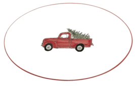 Holiday Serving Platter Red Pickup Truck with Tree 14 X 9 Inches Red Rim - £17.03 GBP