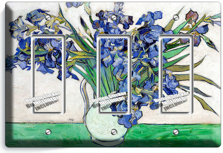 VINCENT VAN GOGH IRISES FLOWERS WHITE VASE 3 GFCI LIGHT SWITCH PLATES ROOM DECOR