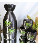 Porcelain Green Bamboo Silhouette Japanese Sake Rice Wine Flask And 4 Cu... - €22,33 EUR